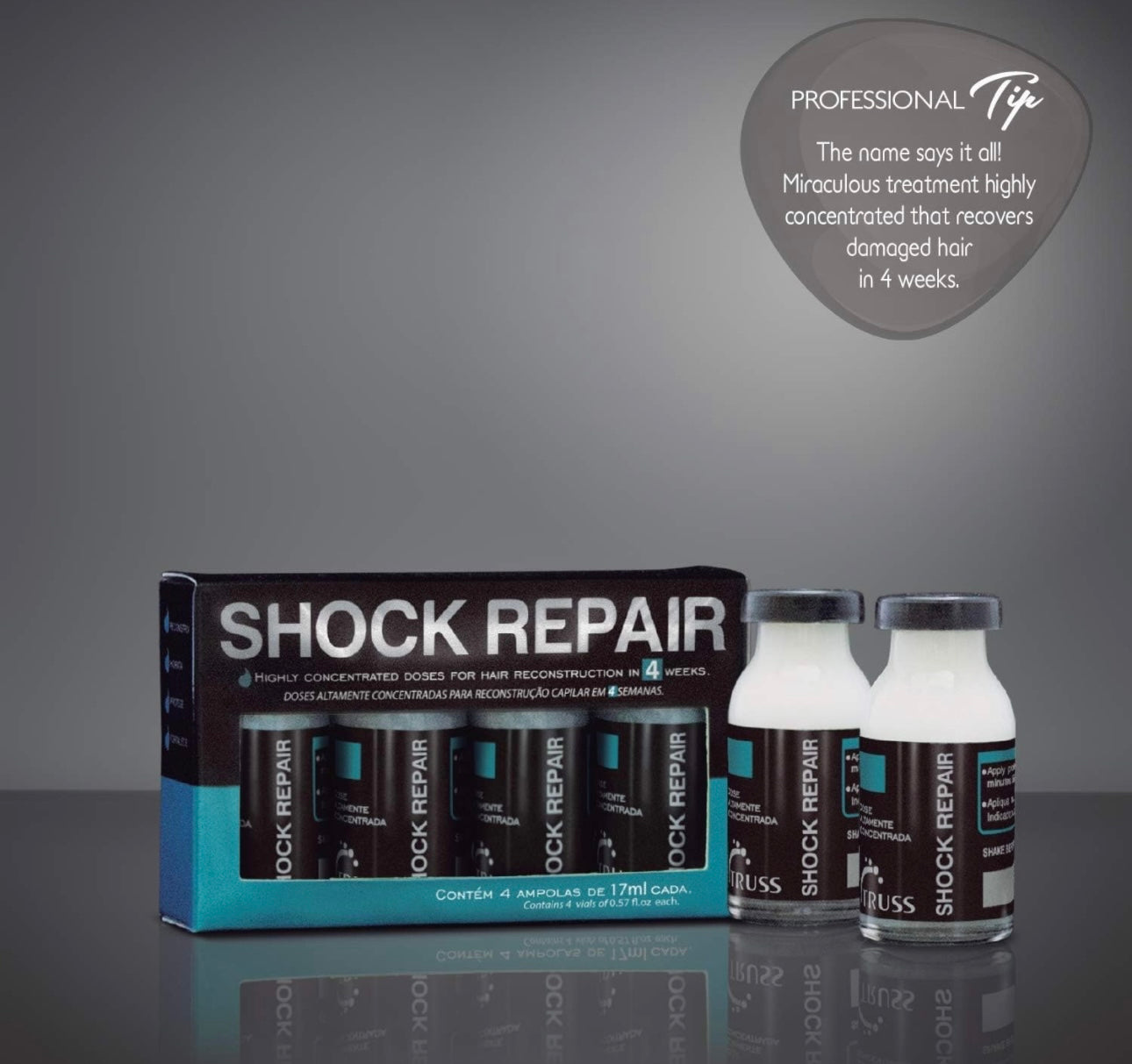 Shock Repair - Hair Treatment For Damaged Hair - Highly Concentrated Ampoules For Weekly Reconstruction & Hair Repair. Promotes Hydration, Strength And Protection - 4 Week Supply