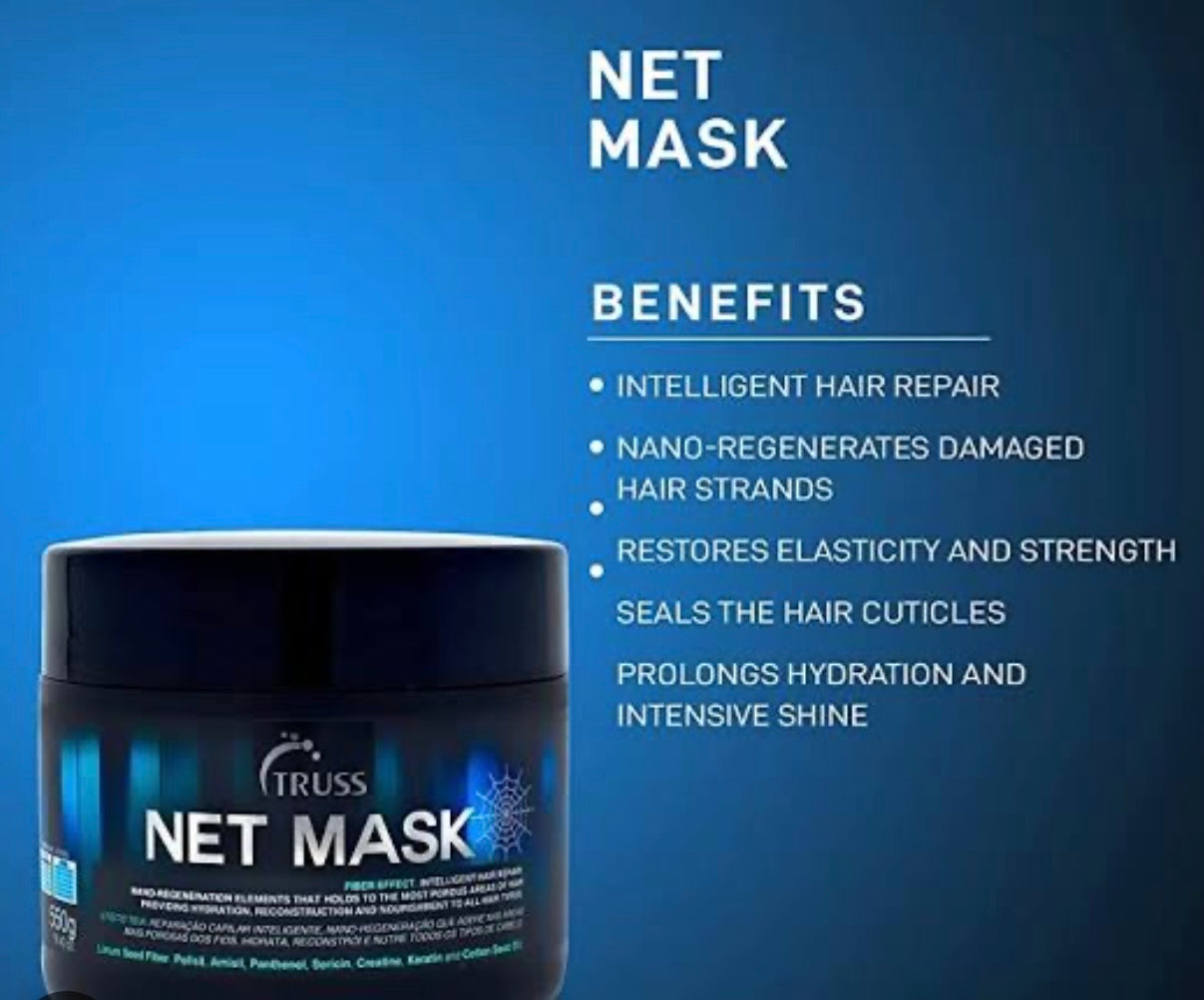 Truss Professional Net Hair Mask - Intensive Repair Mask for Curly Hair - Nano Protein Infused; Anti-Static Hair Mask; Reconstructor; Detangler; Repairs Damaged Hair; Hydrates Curls