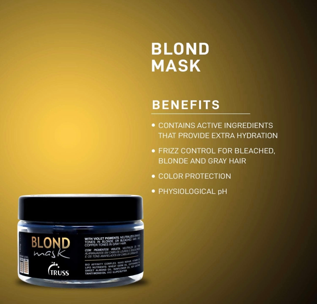 TRUSS Blond Hair Mask - Hydrating Violet Purple Toner Hair Mask Neutralizes Orange And Yellow Tones On Blonde, Bleached, And Gray Hair