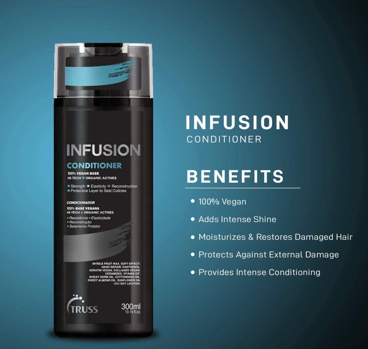 Infusion Conditioner for Dry, Damaged Hair - 100% Vegan Base Deeply Hydrates, Protects & Restores for Strong and soft hair