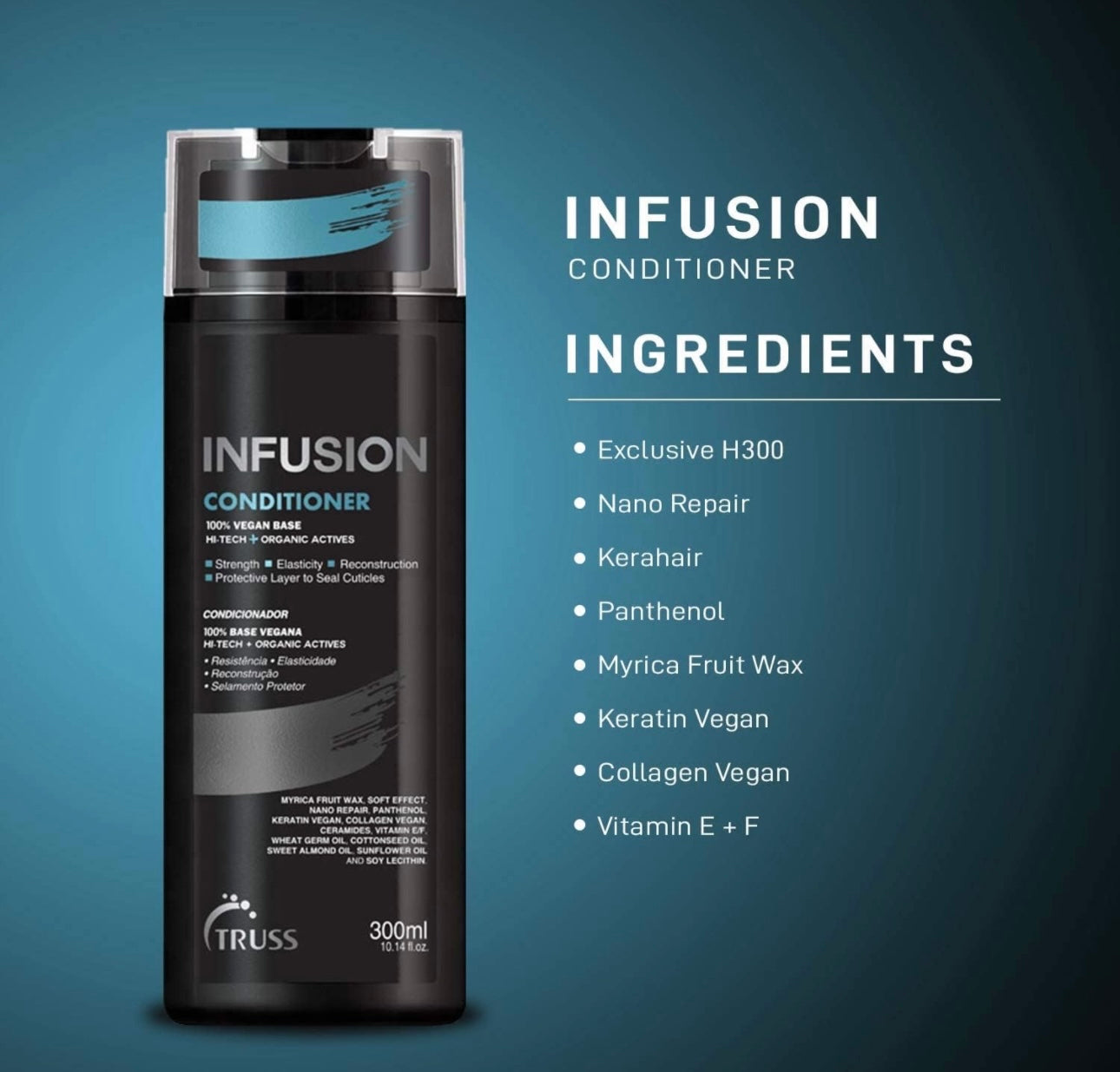 Infusion Conditioner for Dry, Damaged Hair - 100% Vegan Base Deeply Hydrates, Protects & Restores for Strong and soft hair